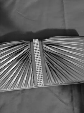 Rhinestone-Accent Pleated Evening Clutch - Silver/grey
